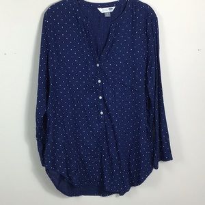 Navy blue & White small polka dot popover tunic 100% lightweight cotton